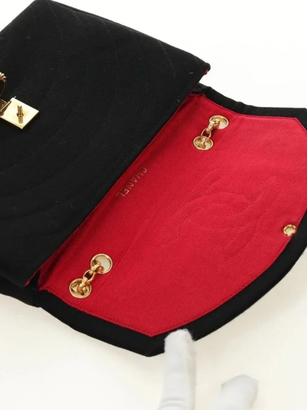 CHANEL Chain Shoulder Bag Cotton Black Gold CC Auth BA13415V